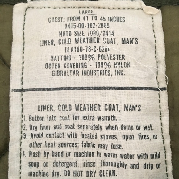 Army green military jacket with liner, Men's Large - Picture 4 of 8